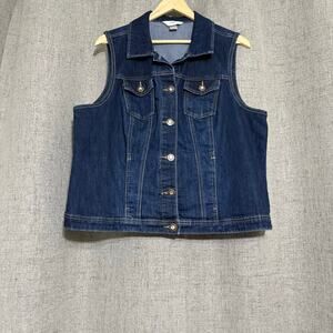 CJ Banks Jean Vest Women X 14W Front Pockets Jeweled Buttons Motorcycle